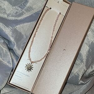Luna Norte Rose Quartz Sun Pendant Necklace 16" + 2" Ext Bnib